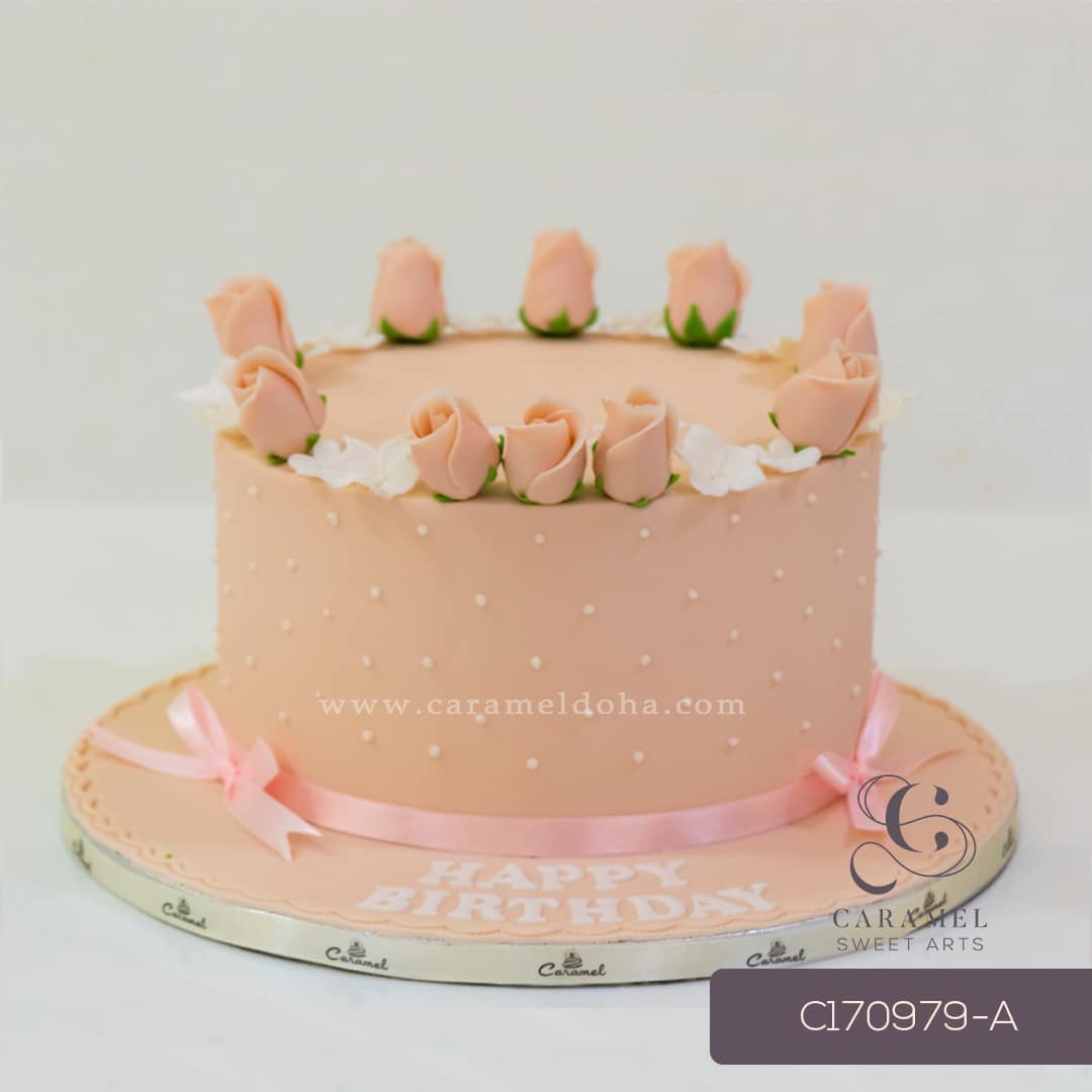 c170979-a_1.jpg Peach with Flowers Cake - Image 1
