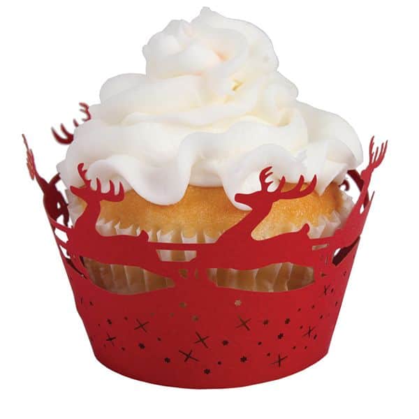 312395_rda.jpg Christmas Reindeer Cupcake Wrapper, Red - Image 1