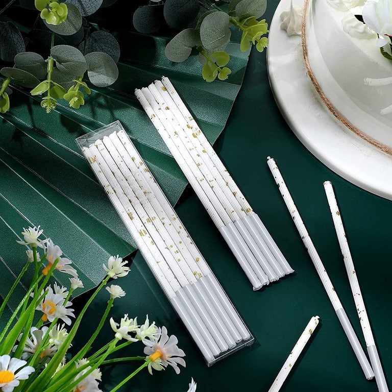 3327_3_.jpg White & Gold Splattered Candles - Image 1