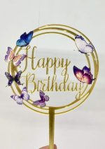 Happy Birthday Acrylic Cake Topper, Gold - Image 2