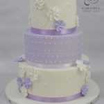 White & Purple Themed Wedding Cake