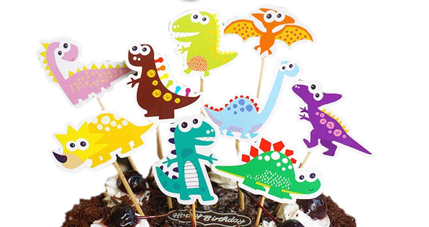 dino-9-pcs-topper-e1655108174202.jpg Cute Dinosaur Cupcake Topper, 9pcs - Image 1
