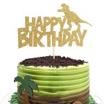 Dinosaur Happy Birthday Gold Cake Topper