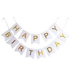 Happy Birthday White & Gold Foiled Banner