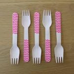 Pink Chevron Wooden Fork=12pcs