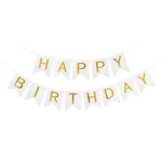 White & Gold Happy Birthday Banner