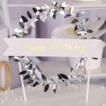 Happy Birthday Silver Olive Wreath Topper